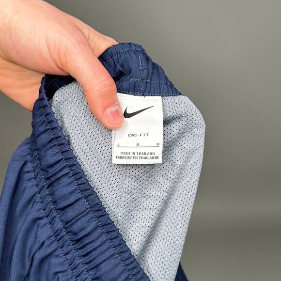 Vintage Y2K Nike Track Pants Mens L Navy Blue White Swoosh Polyester Sweatpants - Picture 4 of 4